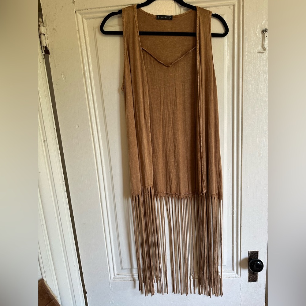 Fringed Suede-Look Tan Vest size small